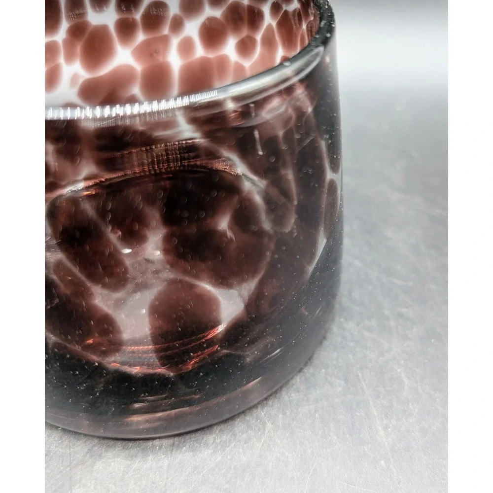 Hand‎ Blown Art Glass Tortoiseshell Votive Holder Plum Amethyst Spotted Tumbler